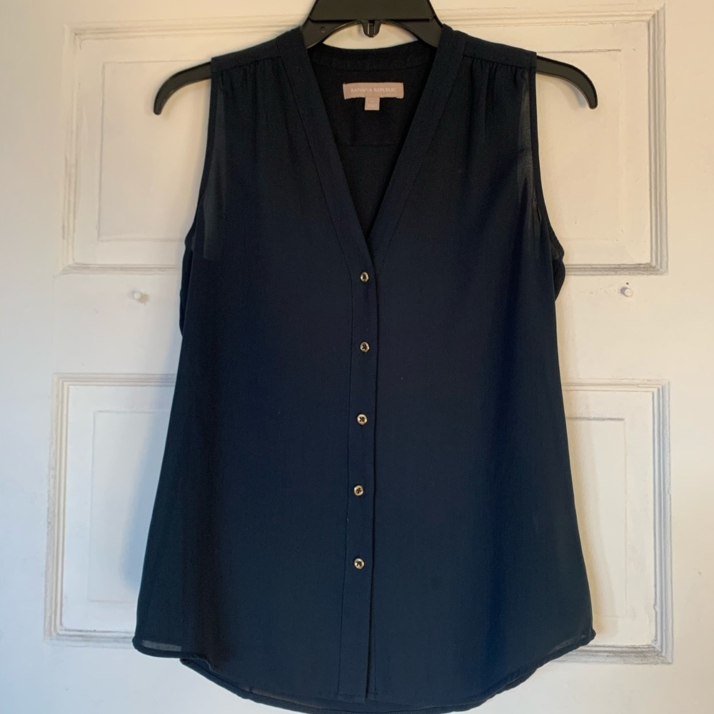 Banana Republic Navy Button Down Sleeveless Blouse